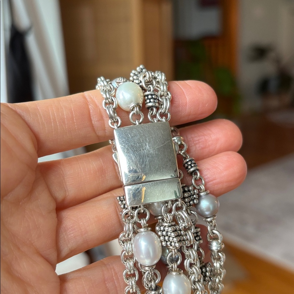 Michael Dawkins Silver-Tone Multi-Strand Pearl Accent Bracelet - Picture 6 of 6
